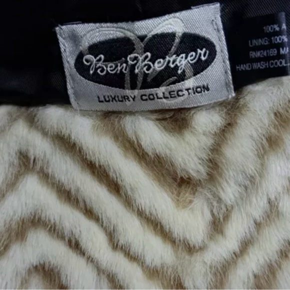 Vintage Ben Berger Womens Hat Luxury Collection Faux Fur Tan Brown Chevron Print - Picture 9 of 12